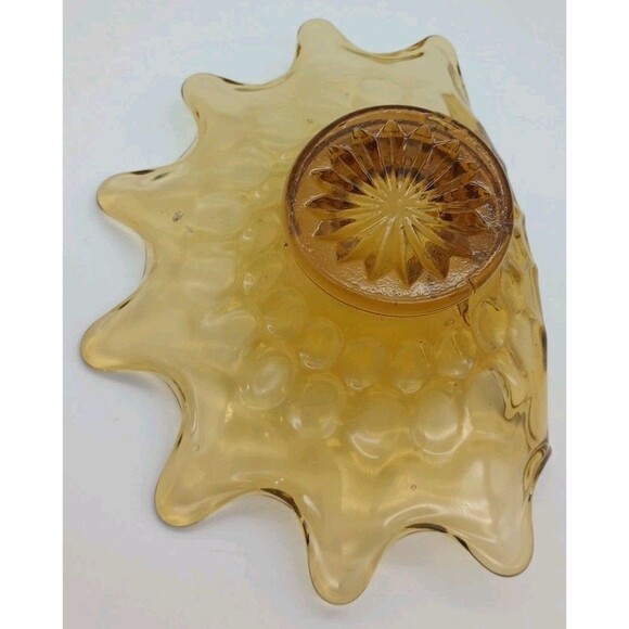 Amber Ashtray Dish Wave Art Glass MCM Folded Edge Footed  7.5” Vintage - Picture 4 of 5